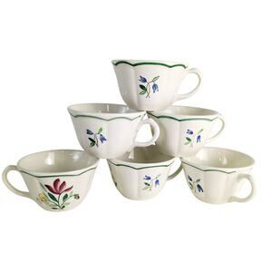 Vintage Set of 6 Longchamp France "Tulip" Tea Cups, Handpainted French Floral